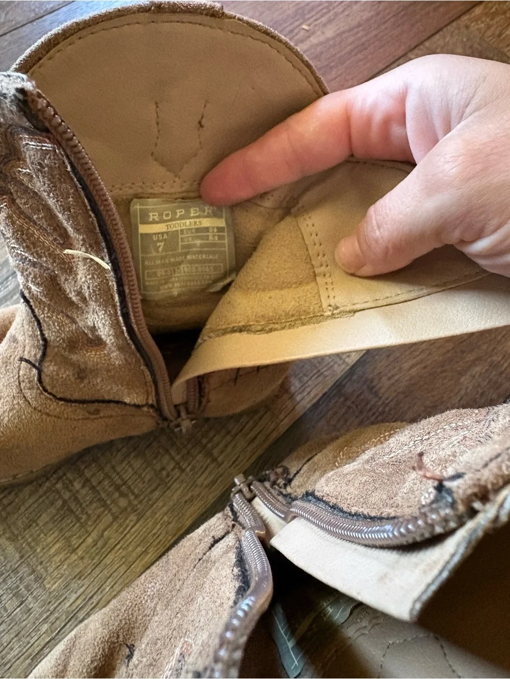 Kids Suede Western Boots - Tan